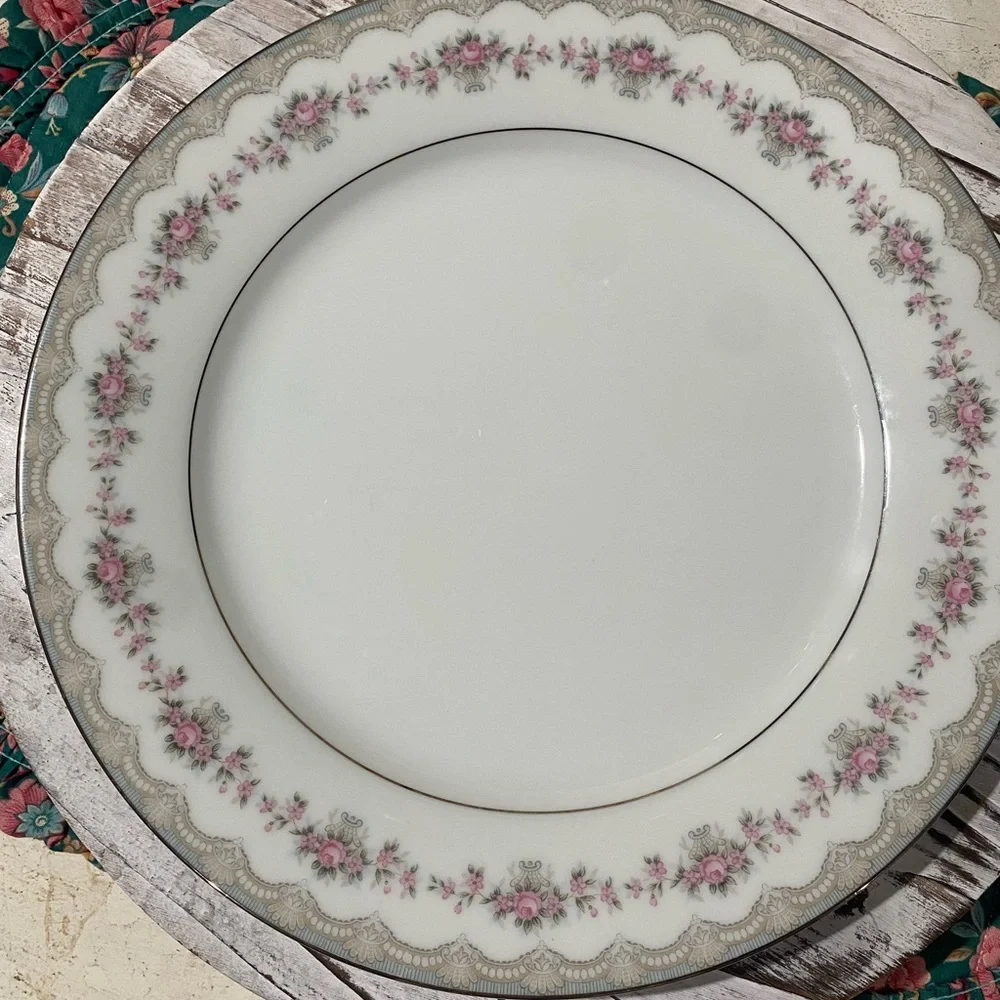 Noritake Floral Dinner Plate with Pink and Gray Accents